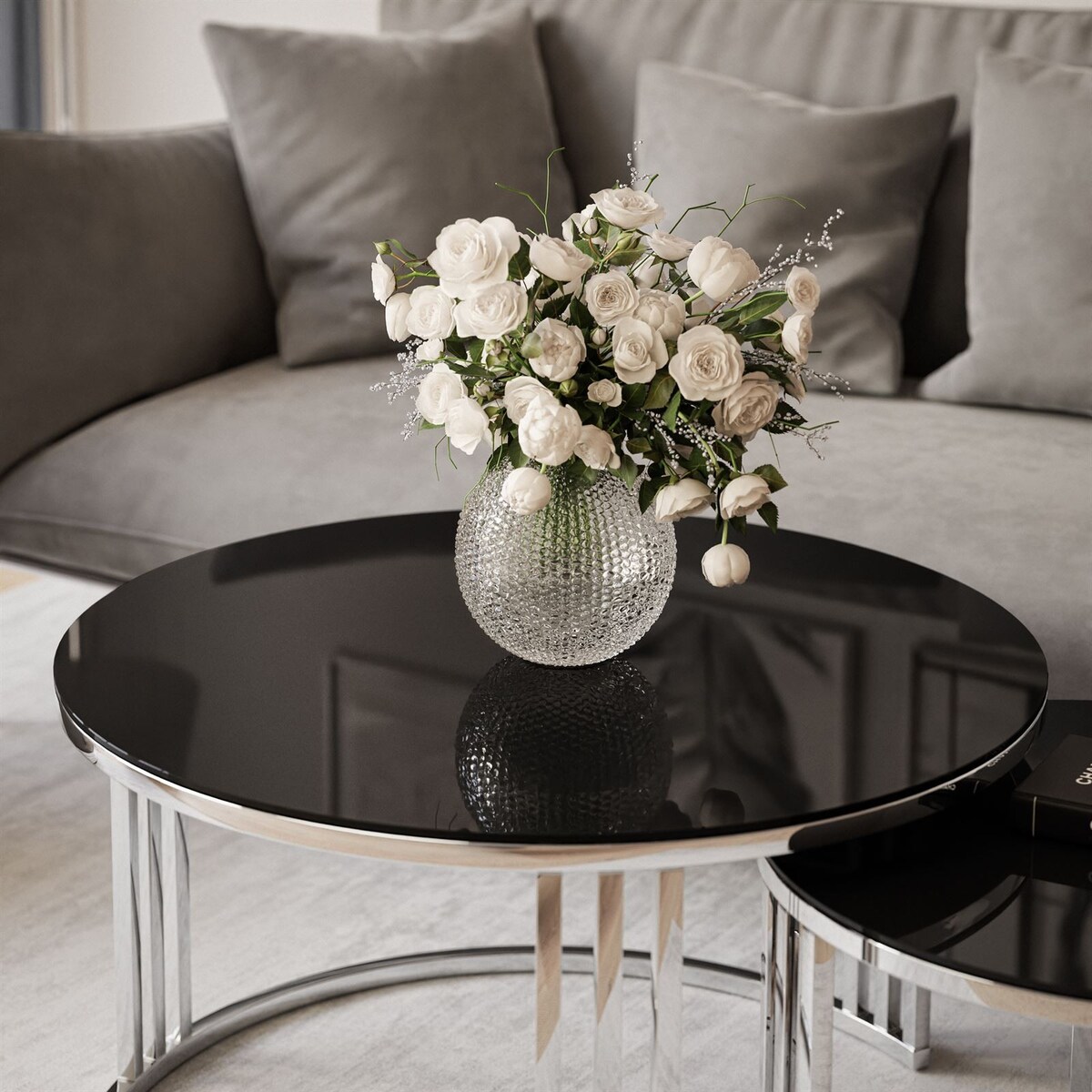 Stolik LORI 2w1 chrom czarne szkło