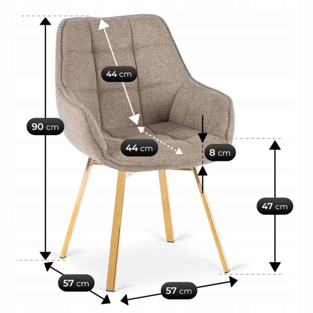 Krzesło Tapicerowane Obrotowe 360 Do Jadalni Kuchni Salonu Beżowe MIA 2