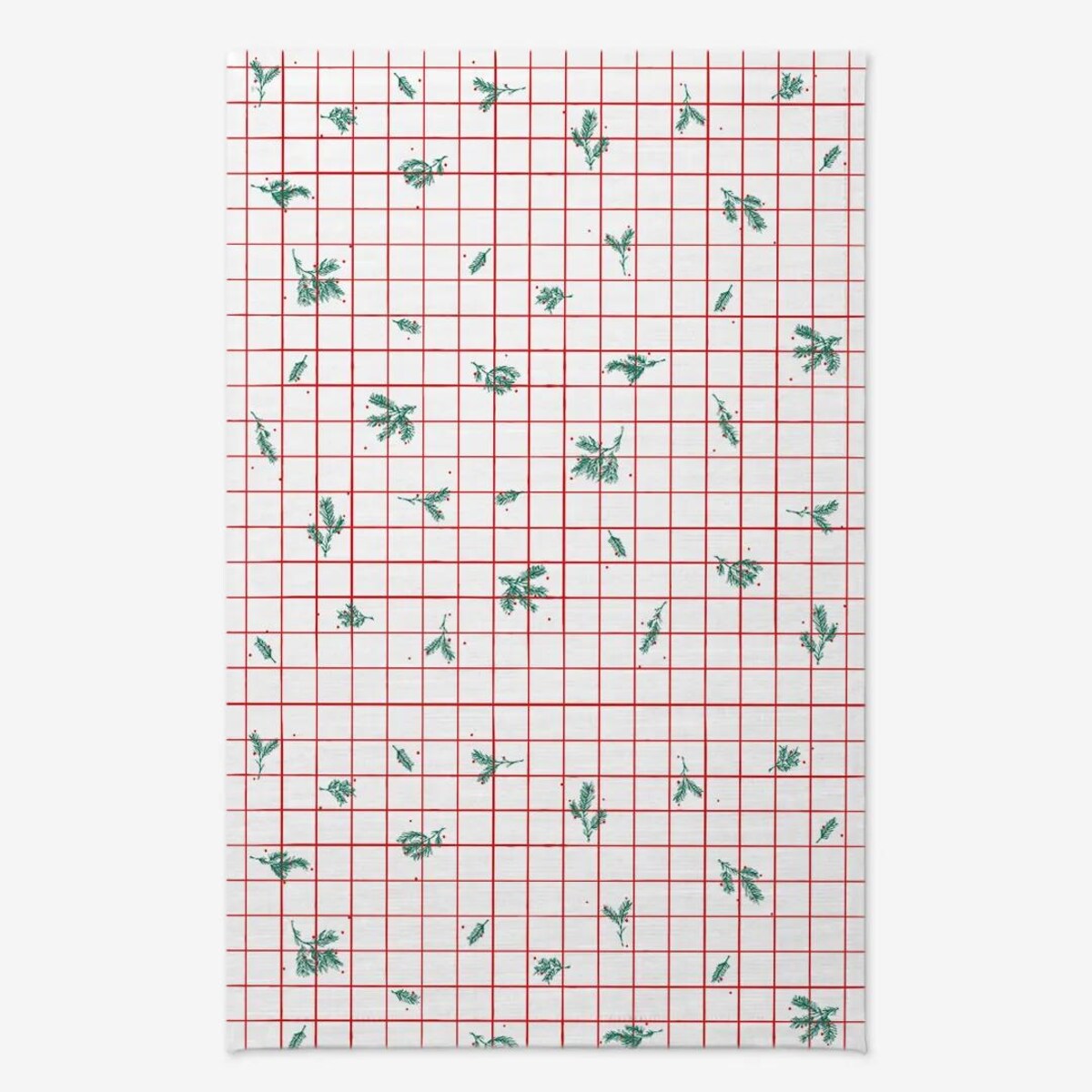 Obrus świąteczny - krata i gałązki - 140x220