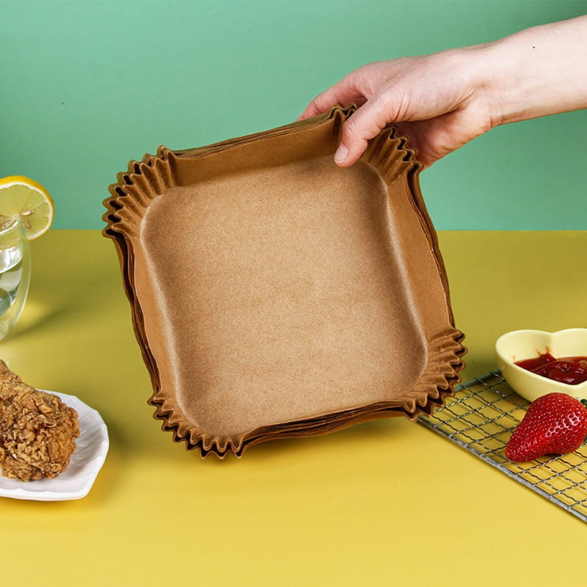 Wkłady papierowe do frytkownicy kwadratowe 16cm 100 sztuk KLAUSBERG