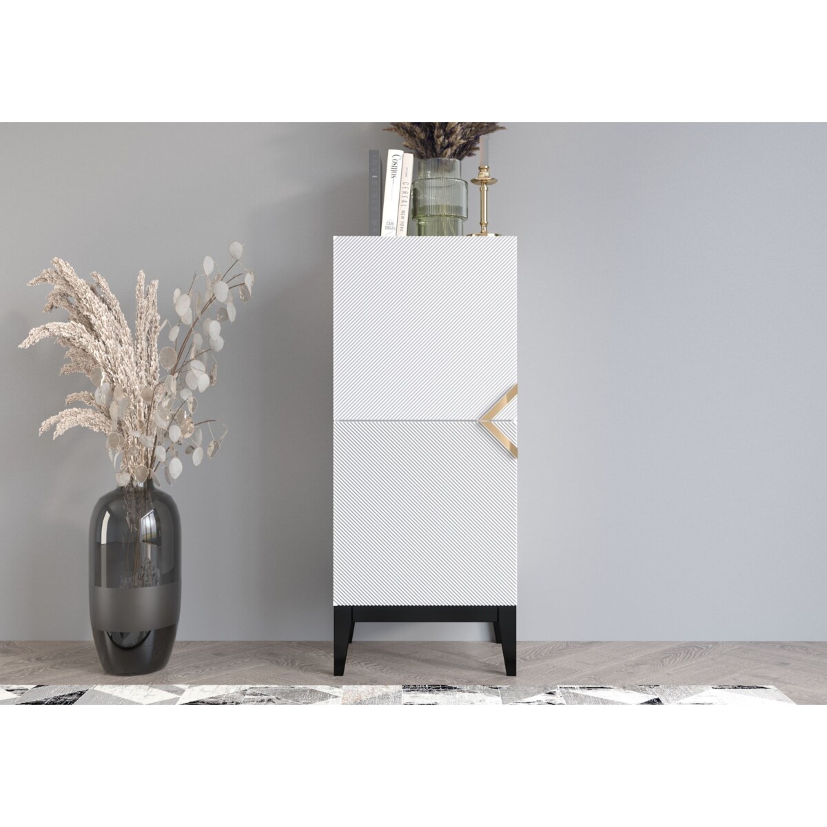 Drewniana komoda Visby DEMI HIGH 2D / kolor biały + czarne nogi / szer. 50,5 cm