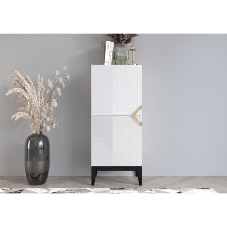 Drewniana komoda Visby DEMI HIGH 2D / kolor biały + czarne nogi / szer. 50,5 cm