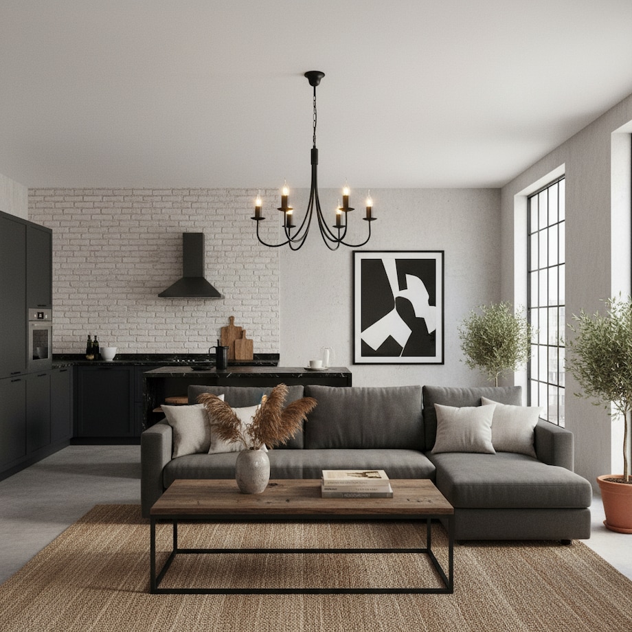 czarna lampa wisząca sufitowa 6 punktowa edylit loft do kuchni