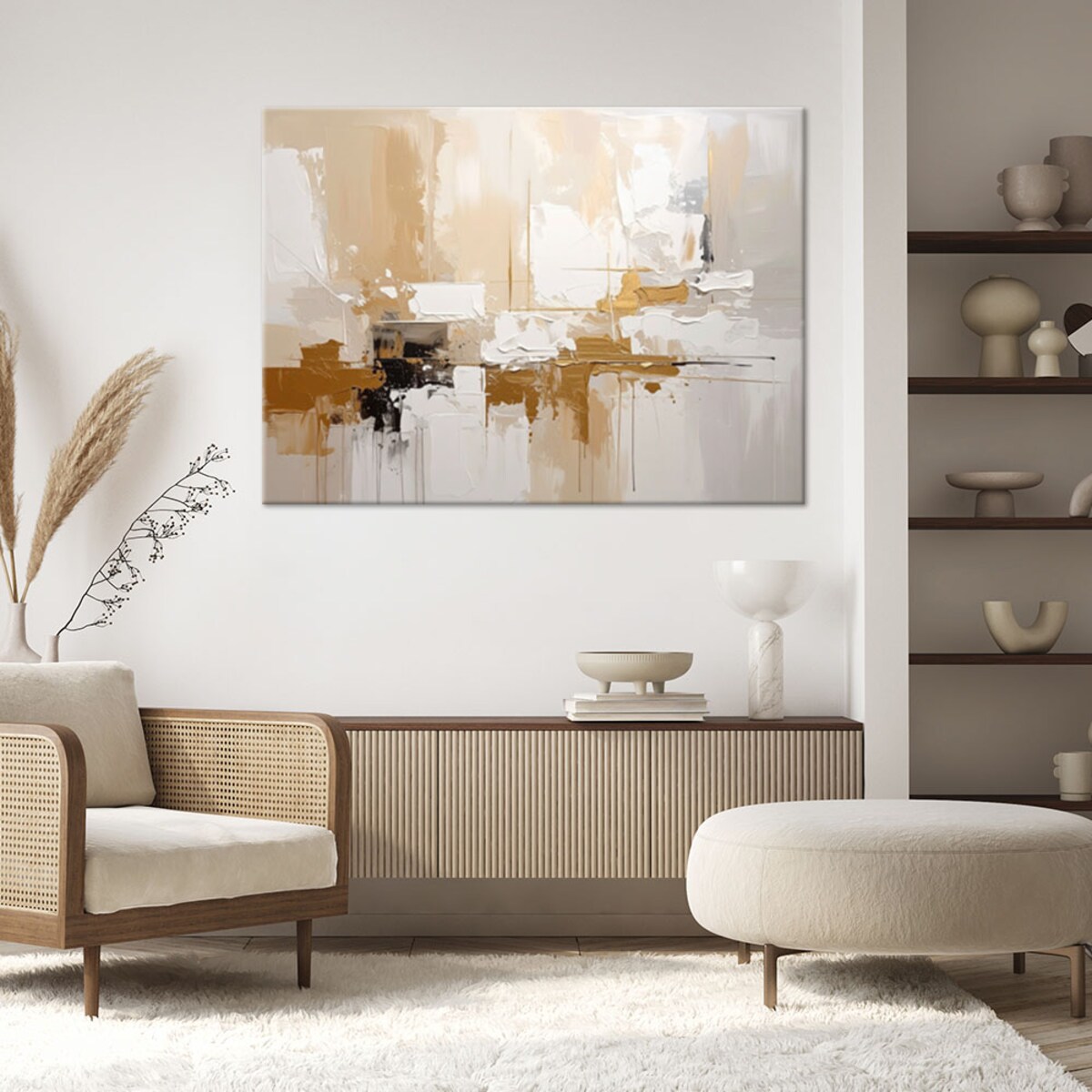 Obraz nowoczesny do salonu biura, Jasno beżowa abstrakcja z delikatnymi refleksami 30x20cm