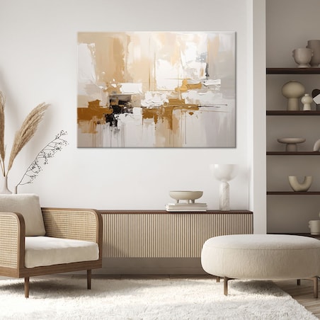 Obraz nowoczesny do salonu biura, Jasno beżowa abstrakcja z delikatnymi refleksami 30x20cm