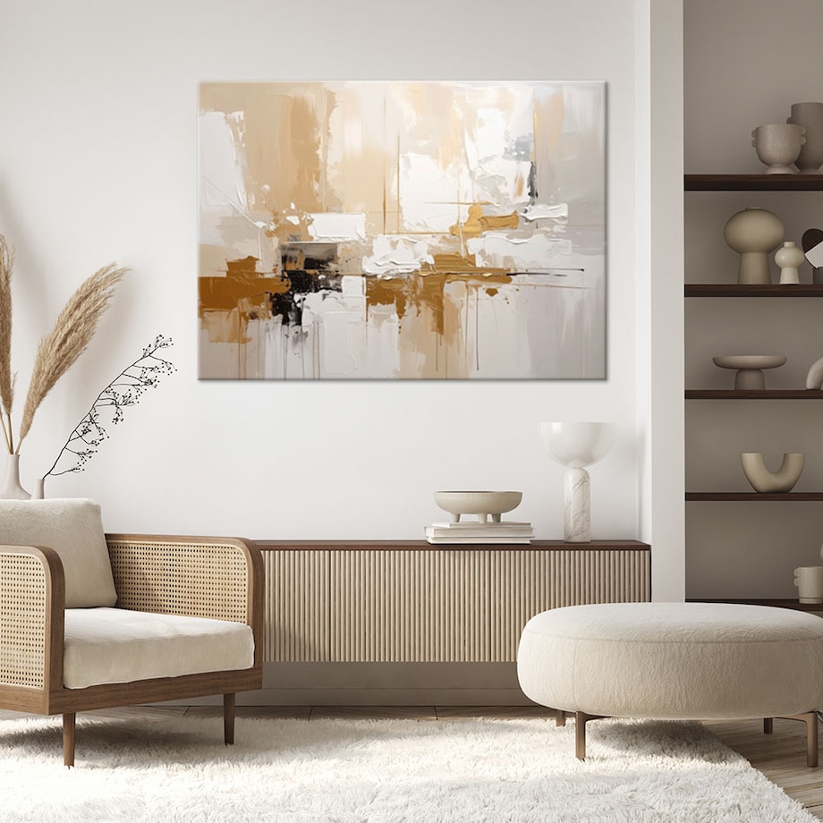 Obraz nowoczesny do salonu biura, Jasno beżowa abstrakcja z delikatnymi refleksami 30x20cm