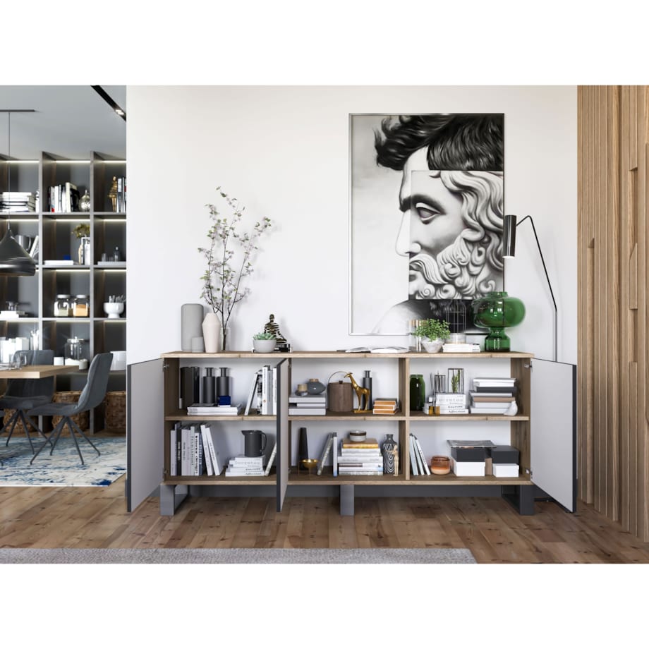 Komoda Loft Szafka RTV Industrialna Dąb Wotan Czarny MAT 168 cm