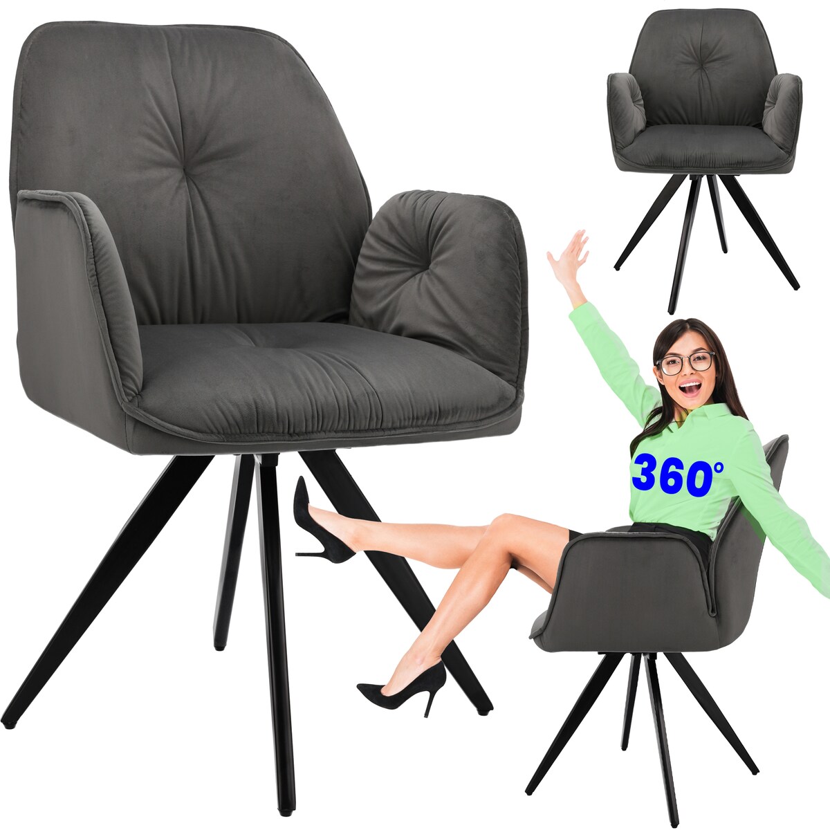 Krzesło welurowe obrotowe PERLA szare