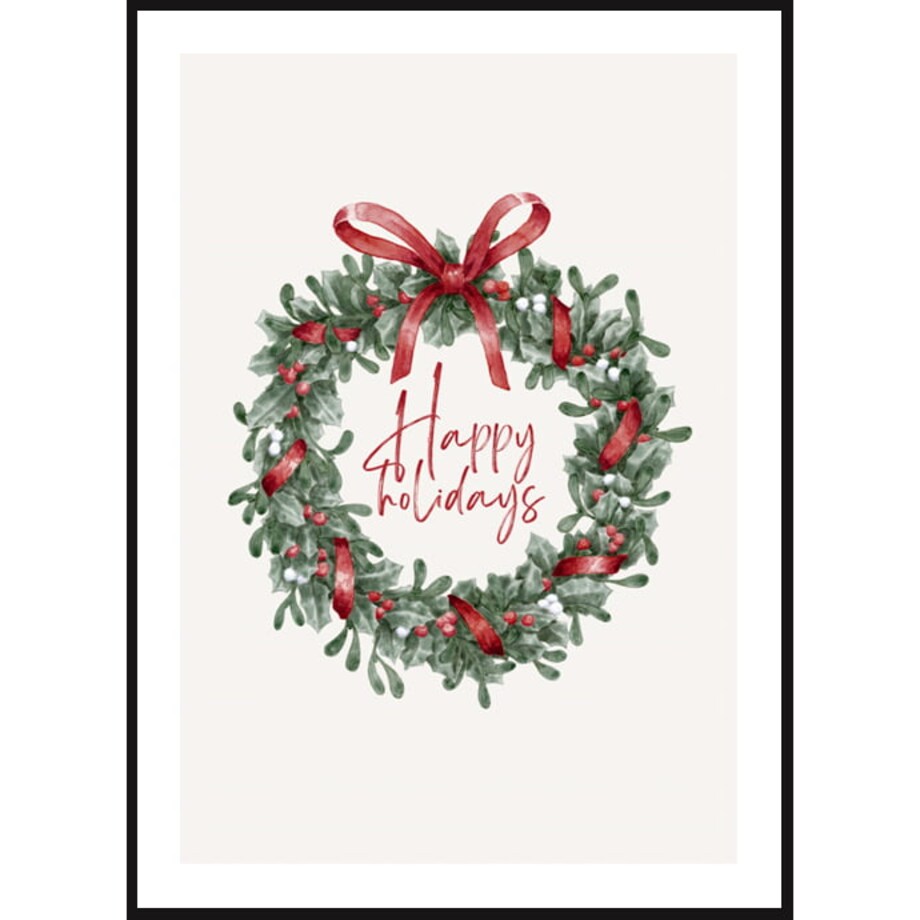 Poster Story, Plakat, Obraz - Wieniec Świąteczny Happy Holidays, wymiary 50 x 70 cm