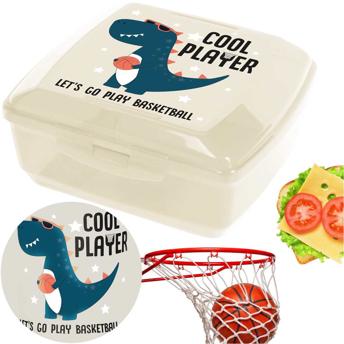 Pojemnik Śniadaniowy Dla Dzieci Lunchbox Na Śniadanie Chlebak Dziecięcy Dinozaur Beżowy