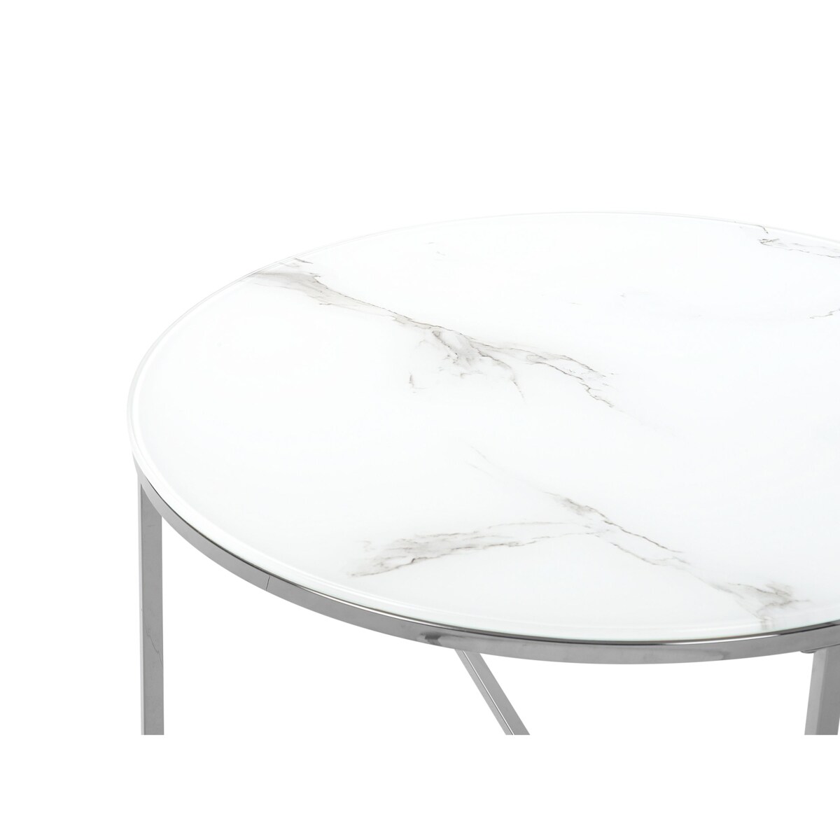 Stolik kawowy QUINCY Szkło hartowane Marmur/ srebrny