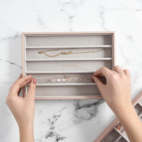 Szkatułka na biżuterię Stackers pięciokomorowa classic jasnobeżowa lniana