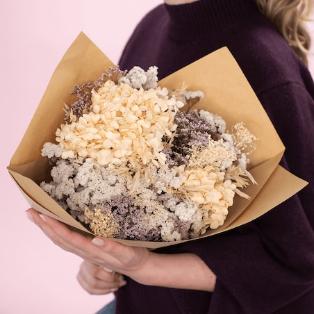 Bukiet suszonych kwiatów Luna premium - hortensja, zatrwian, eukaliptus