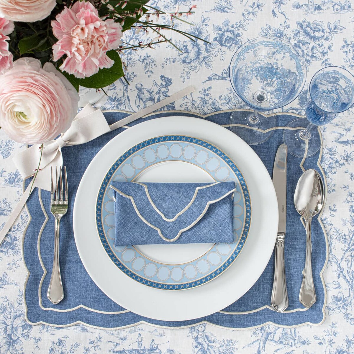 Haftowane serwetki Blue Onde - 4 sztuki