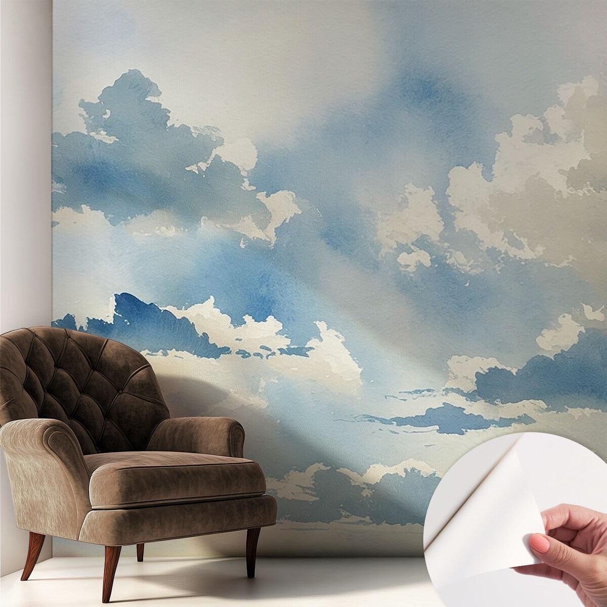 Fototapeta samoprzylepna 250x250 cm - Niebiańskie obłoki, tapeta ścienna niebieska