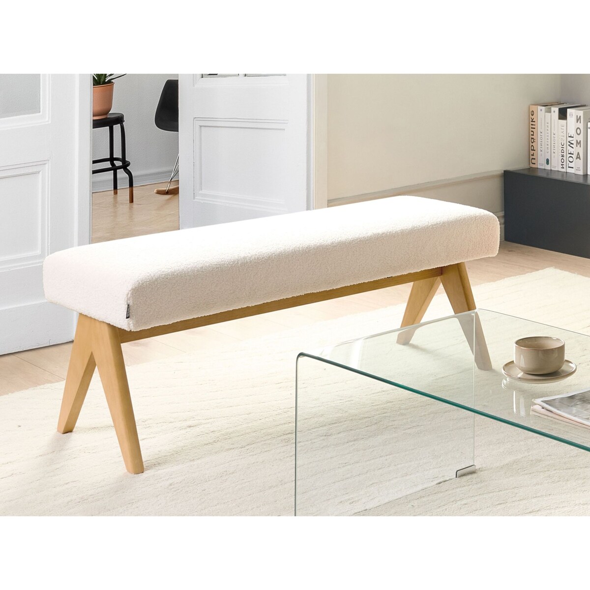 Ławka TAMRE Boucle Złamana biel