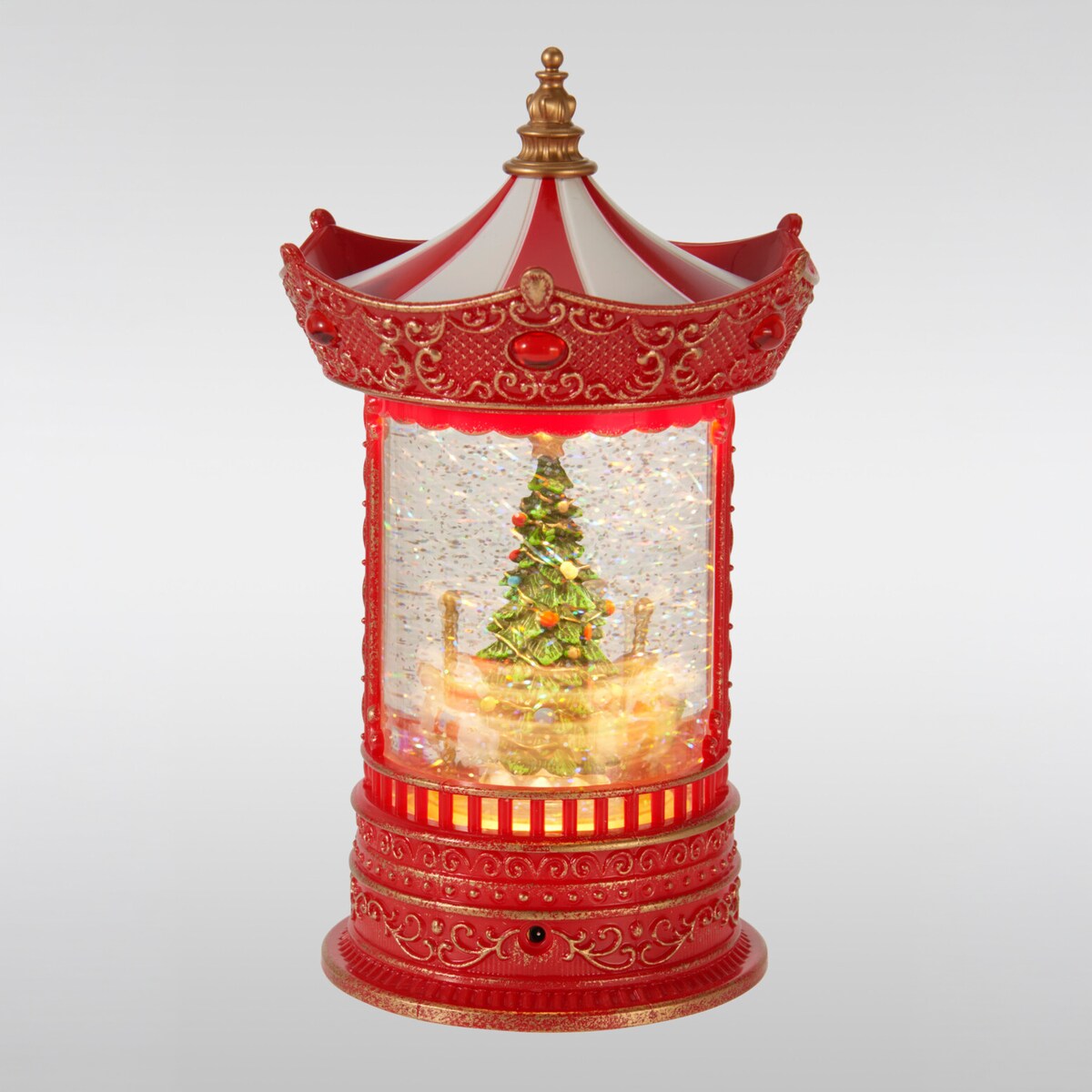 Karuzela świąteczna z wodą i brokatem, podświetlenie LED, 15,5 x 15,5 x 26 cm