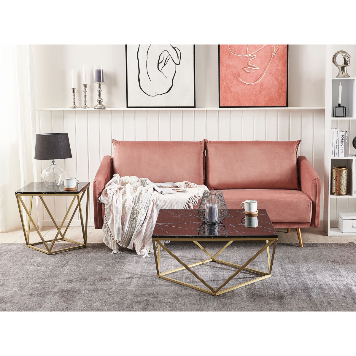 Stolik pomocniczy efekt marmuru czarno-złoty MALIBU