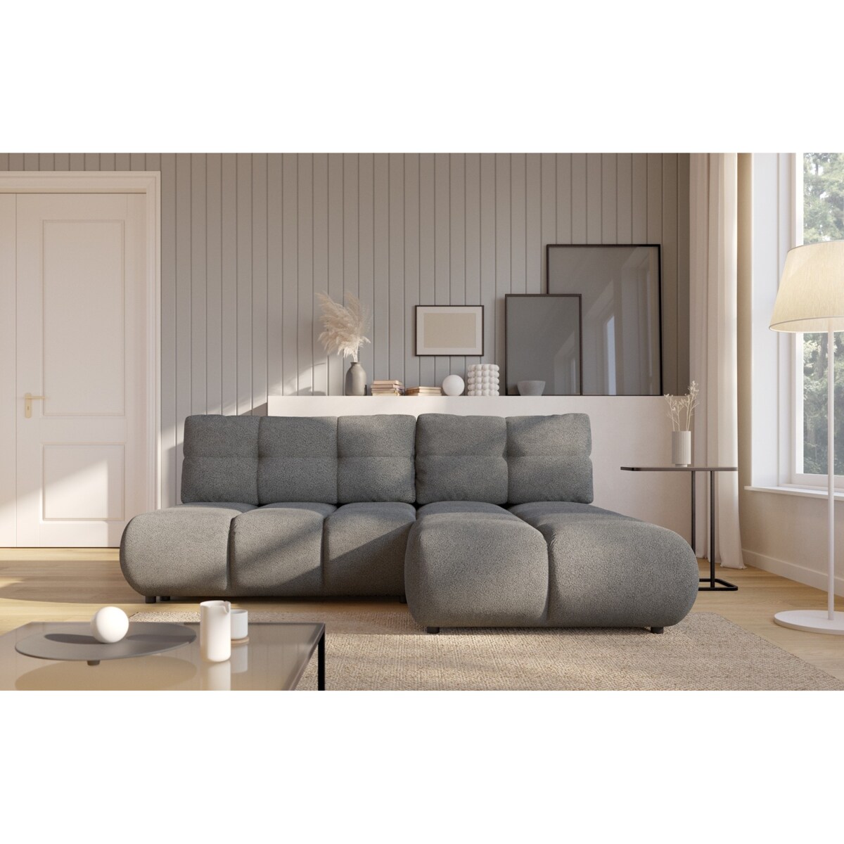 Pikowany Narożnik MILA rozkładany bez boczków prawy szary