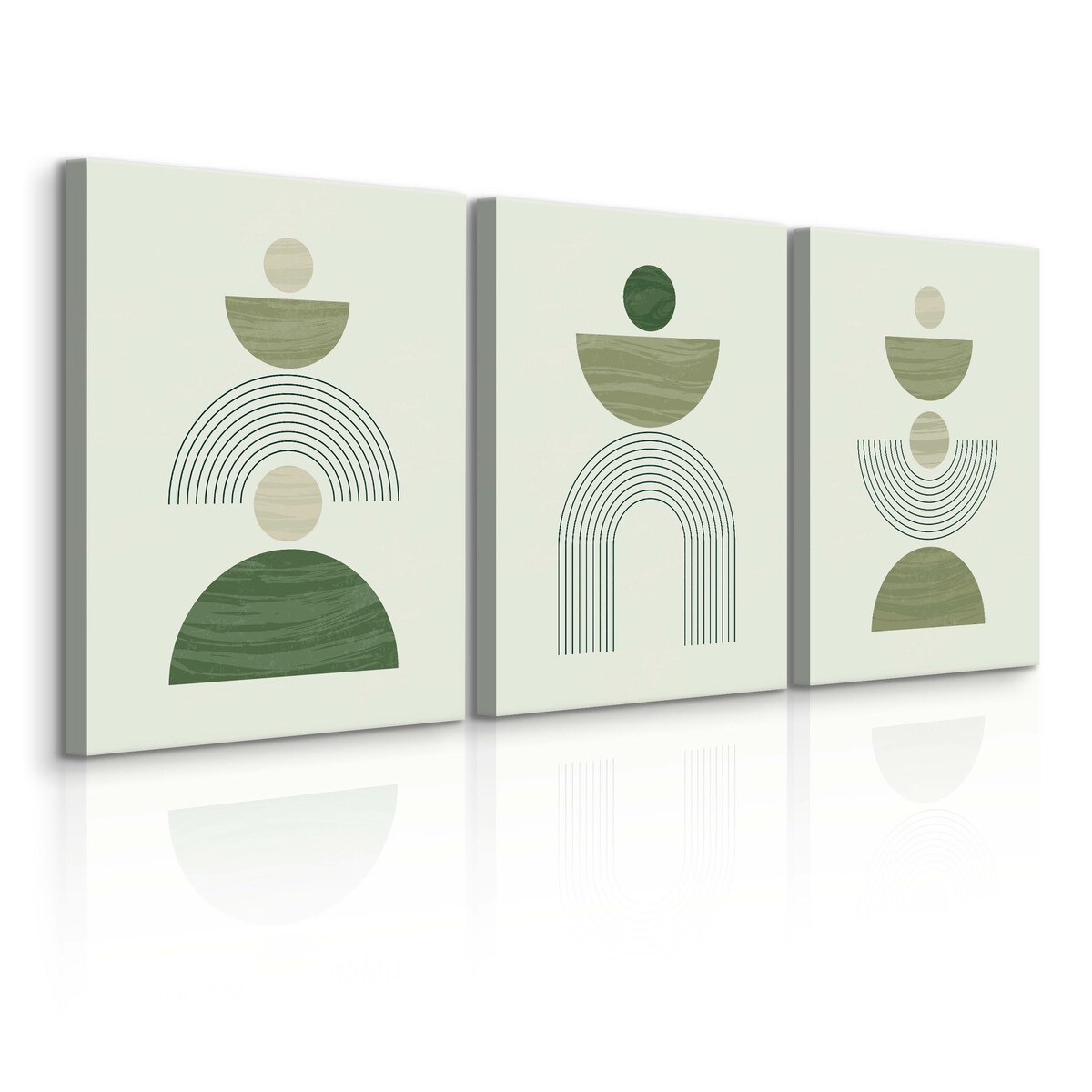 3x Obraz Do Sypialni Set Zielone Misy Abstrakcja Styl Boho Minimalizm 30x40cm