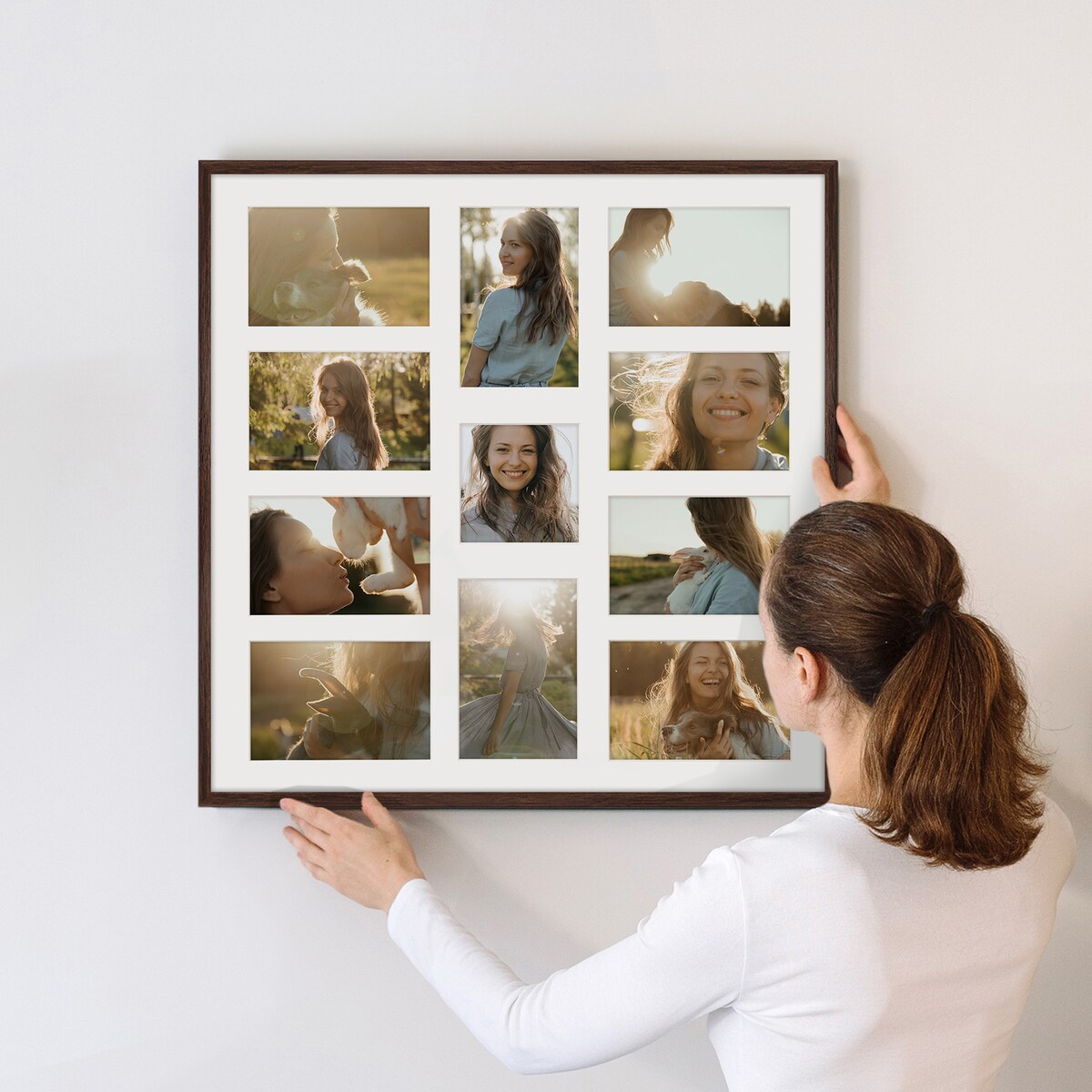 Ramka na zdjęcia 1x 10x10 10x 10x15 brązowa galeria na 11 zdjęć multirama 50x50 FRAMAI