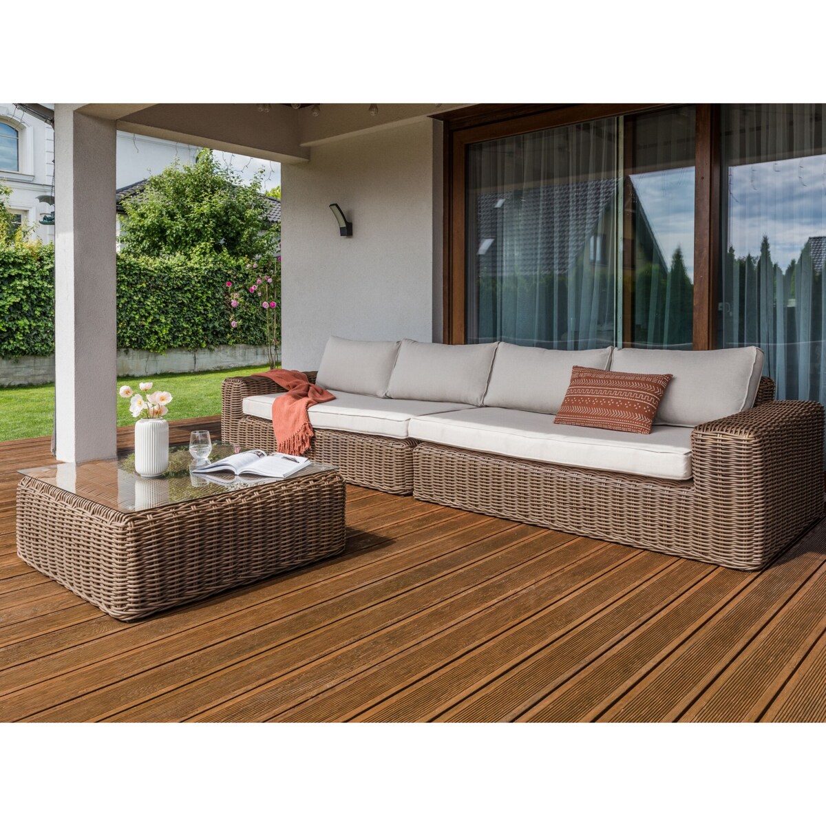 Duży zestaw wypoczynkowy dla 6 osób Technorattan Brązowy PALERMO