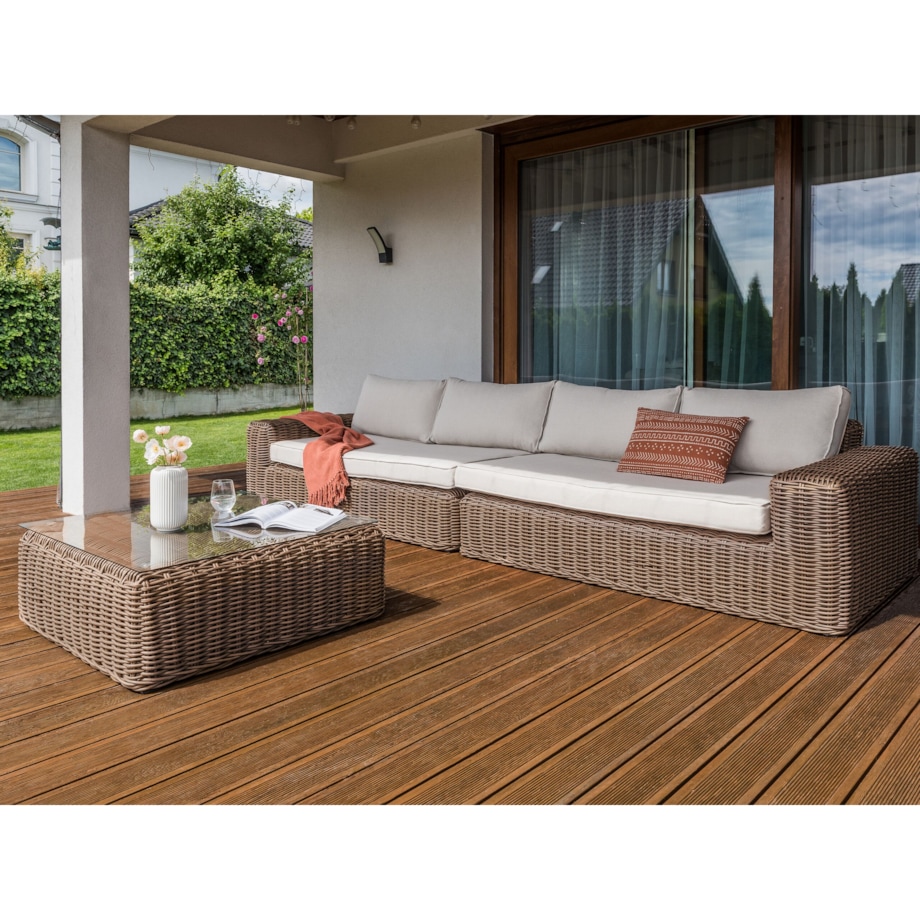 Duży zestaw wypoczynkowy dla 6 osób Technorattan Brązowy PALERMO