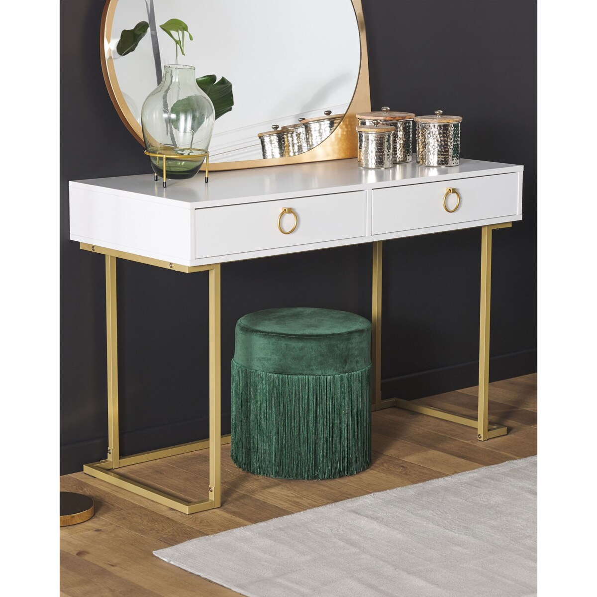 Biurko / Konsola 2 szuflady biało-złota WESTPORT