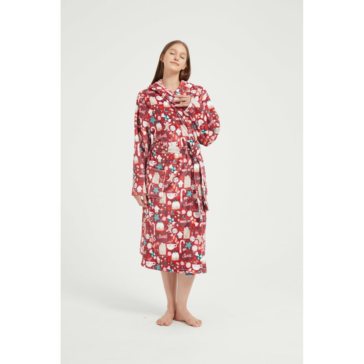 Szlafrok z Kapturem PAULO Świąteczny Czerwony XS