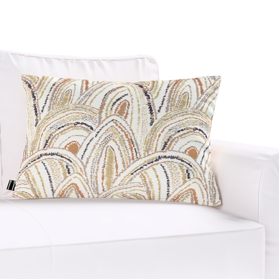 Poszewka Kinga na poduszkę prostokątną 60x40 oliwkowo-pomarańczowe łuki na kremowym tle