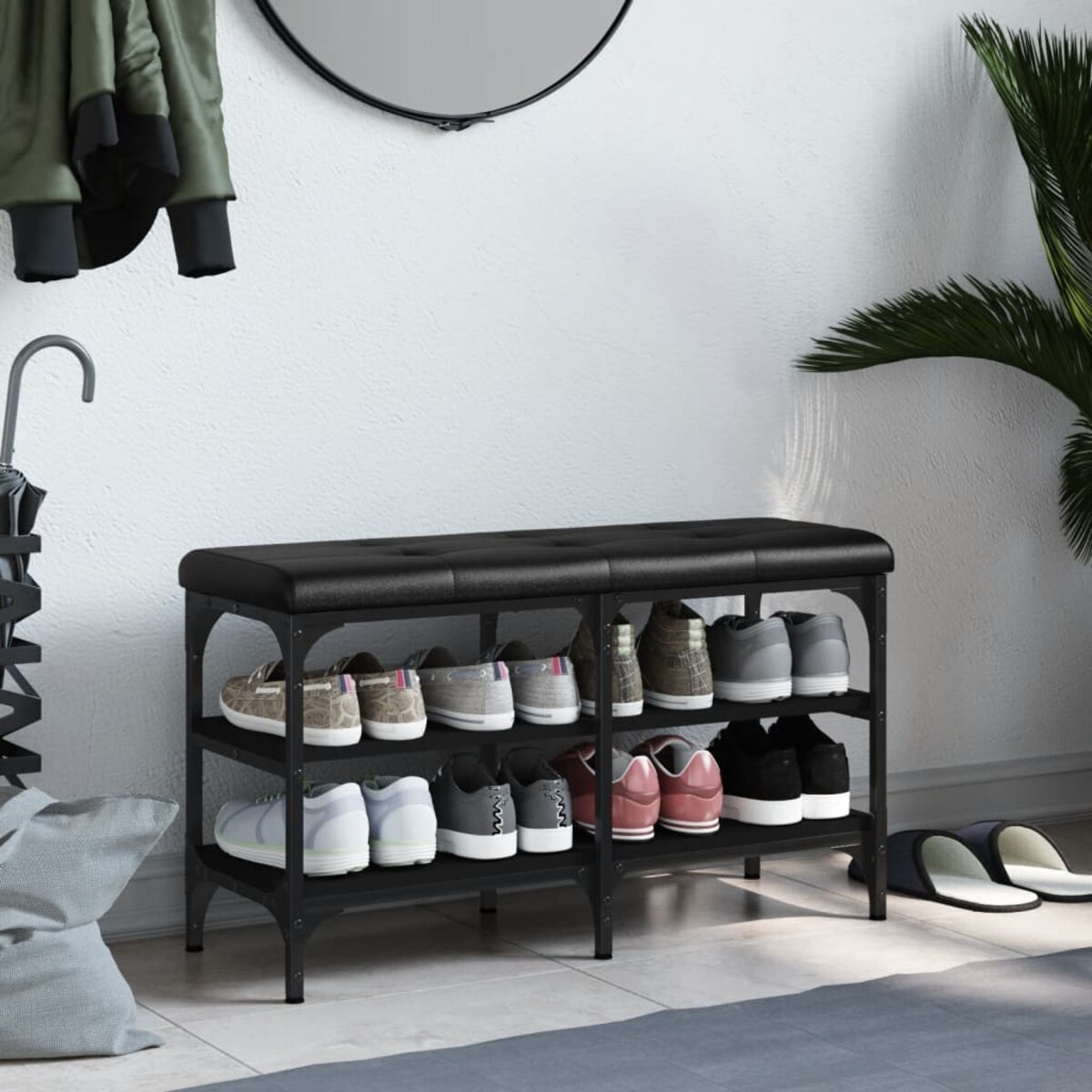 vidaXL Ławka na buty, czarna, 82x32x47 cm, materiał drewnopochodny