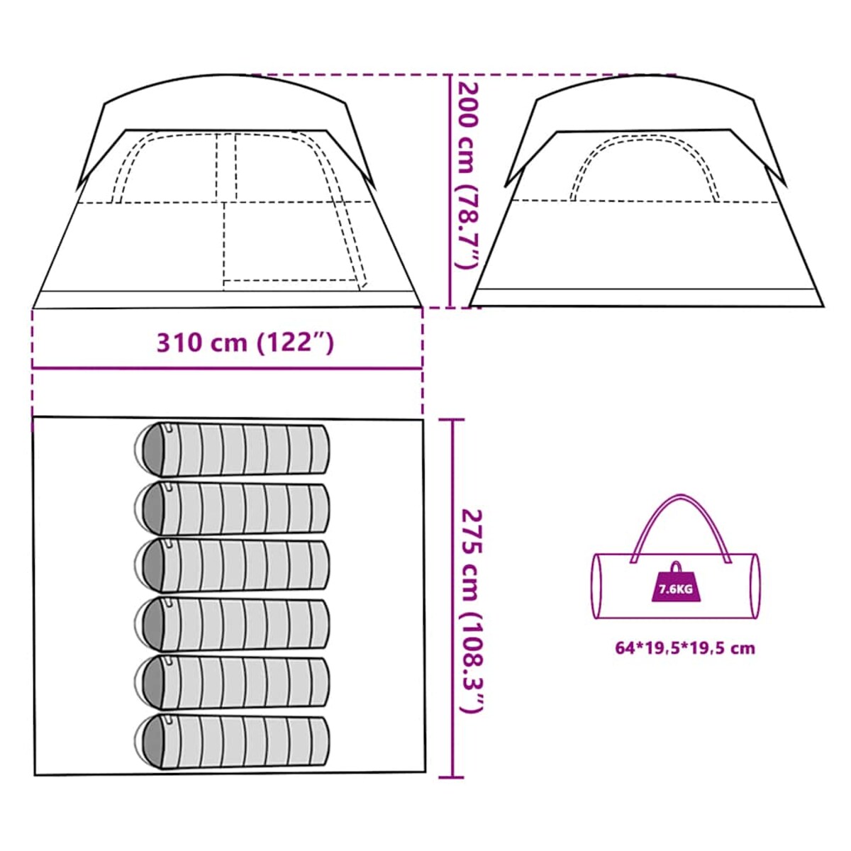 vidaXL Namiot rodzinny, 6-os., pomarańczowy, wodoszczelny