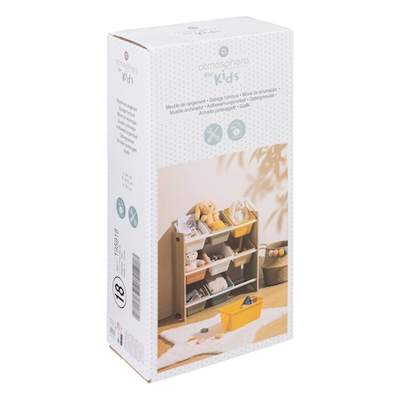 Regał z pojemnikami na zabawki, 9 kolorowych skrzynek, 60 x 29,5 x 66 cm