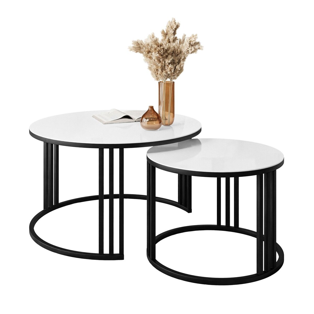 Okrągły stolik kawowy LORI 2w1 czarny białe szkło
