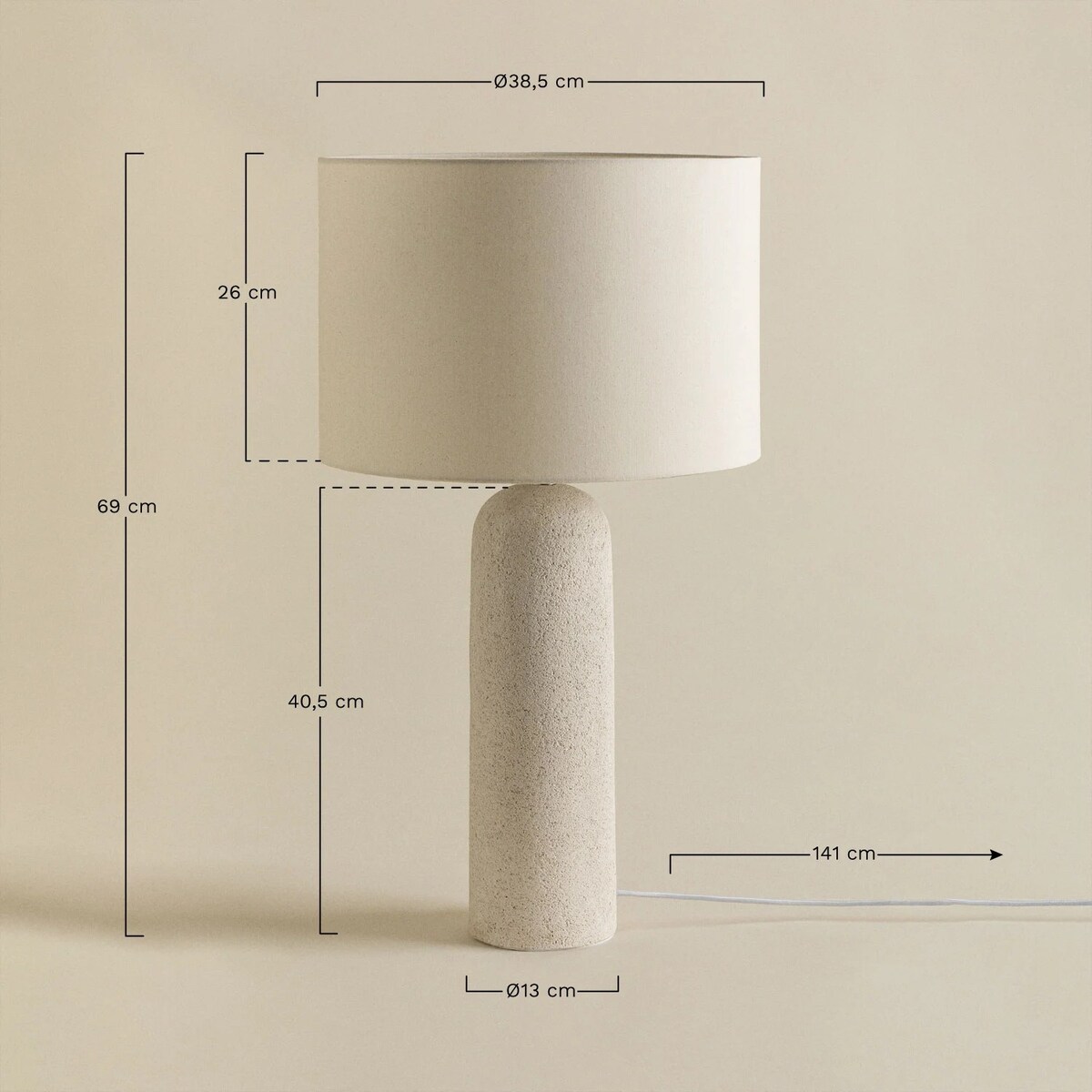 Lampa stołowa z lnu i włókna szklanego, brudna biel, Otile, 69 cm