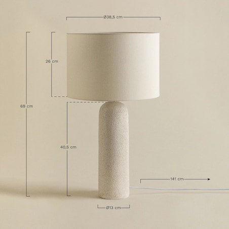 Lampa stołowa z lnu i włókna szklanego, brudna biel, Otile, 69 cm