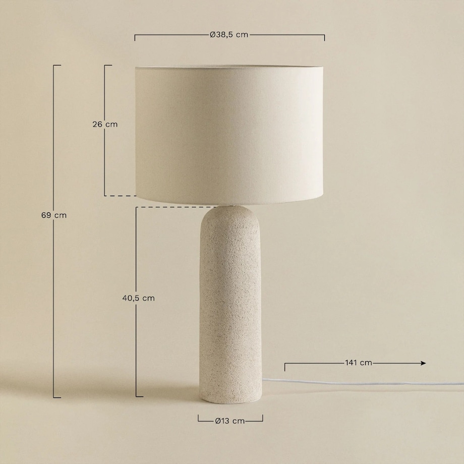 Lampa stołowa z lnu i włókna szklanego, brudna biel, Otile, 69 cm