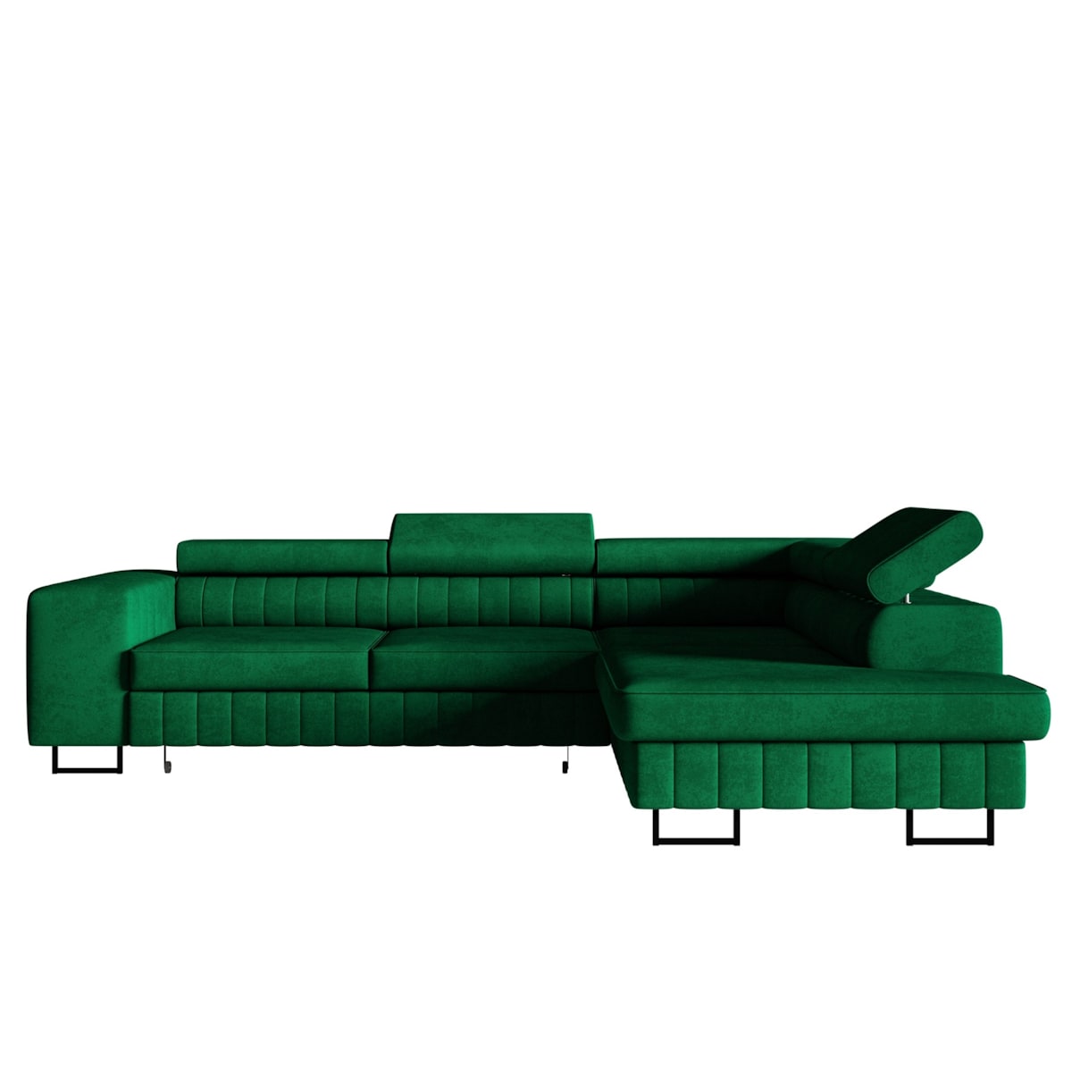 Narożnik NOLA do salonu, regulowane zagłówki-prawostronny- butelkowa zieleń