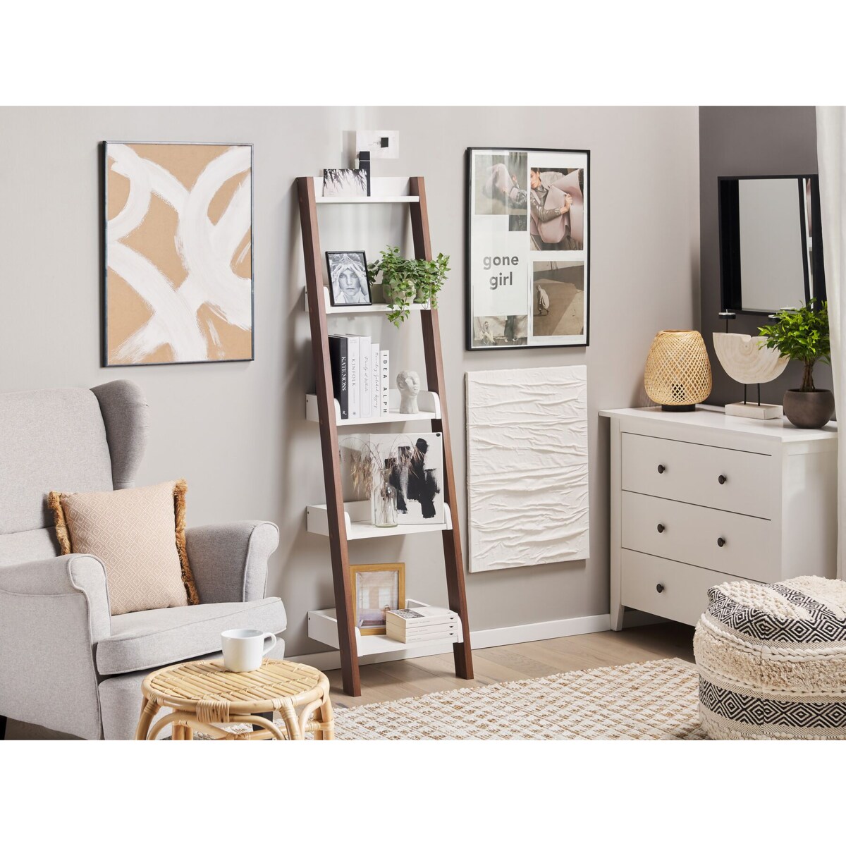 Regał drabina 5 półek ciemne drewno z białym MOBILE DUO