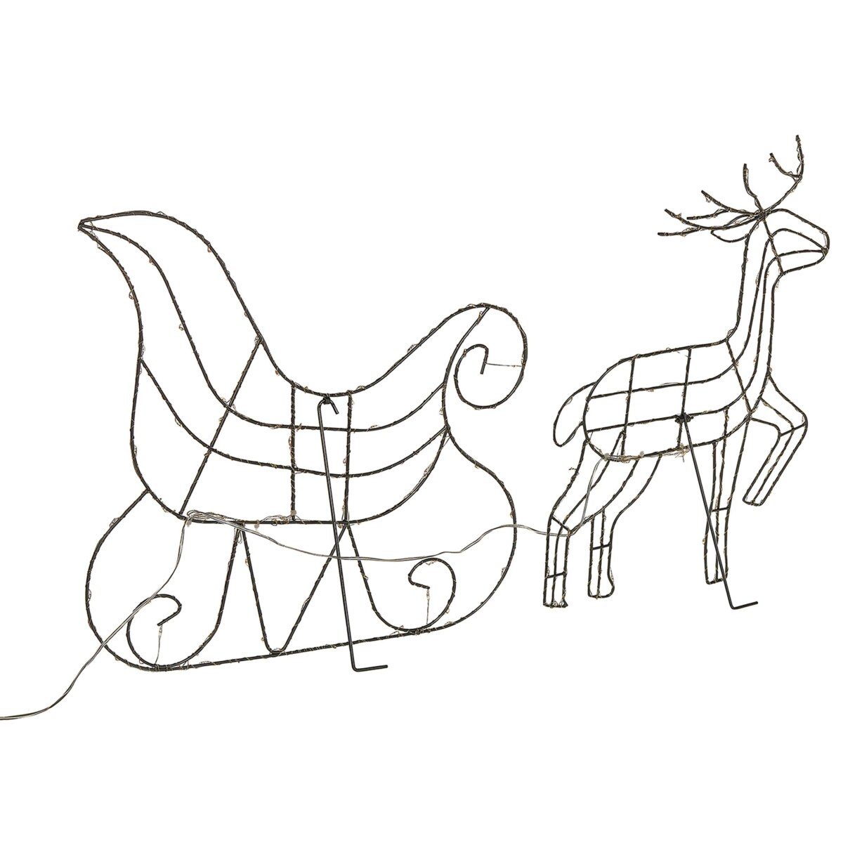 Dekoracja ogrodowa LED renifer z saniami 46 cm srebrna SAIJA