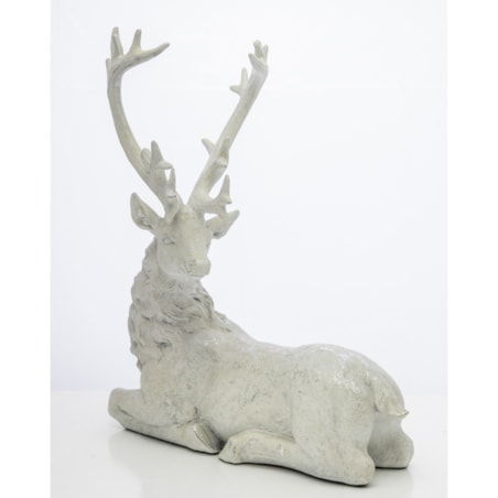 Dekoracja - figurka leżącego białego jelenia 38x32x15 cm KARGU-3 srebrny