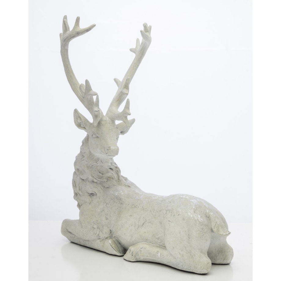 Dekoracja - figurka leżącego białego jelenia 38x32x15 cm KARGU-3 srebrny