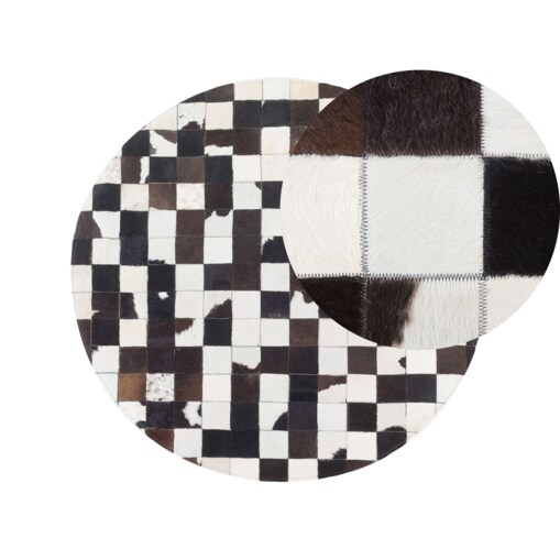 Dywan patchwork okrągły skórzany ⌀ 140 cm czarno-biały BERGAMA