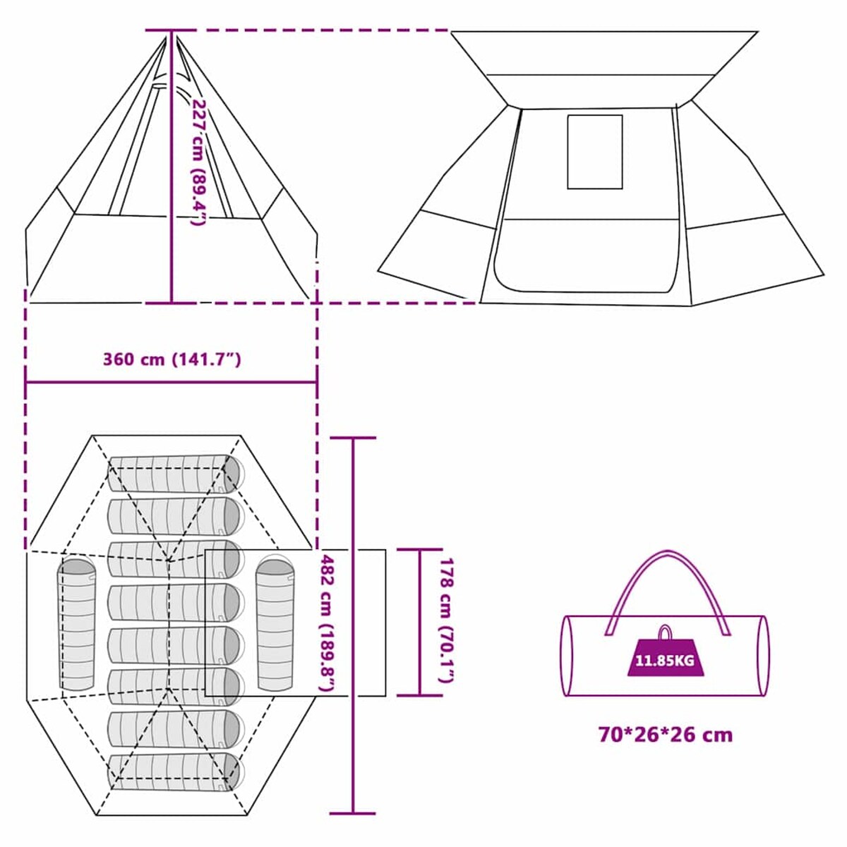vidaXL Namiot campingowy Szary i pomarańczowy 482 x 360 x 227 cm