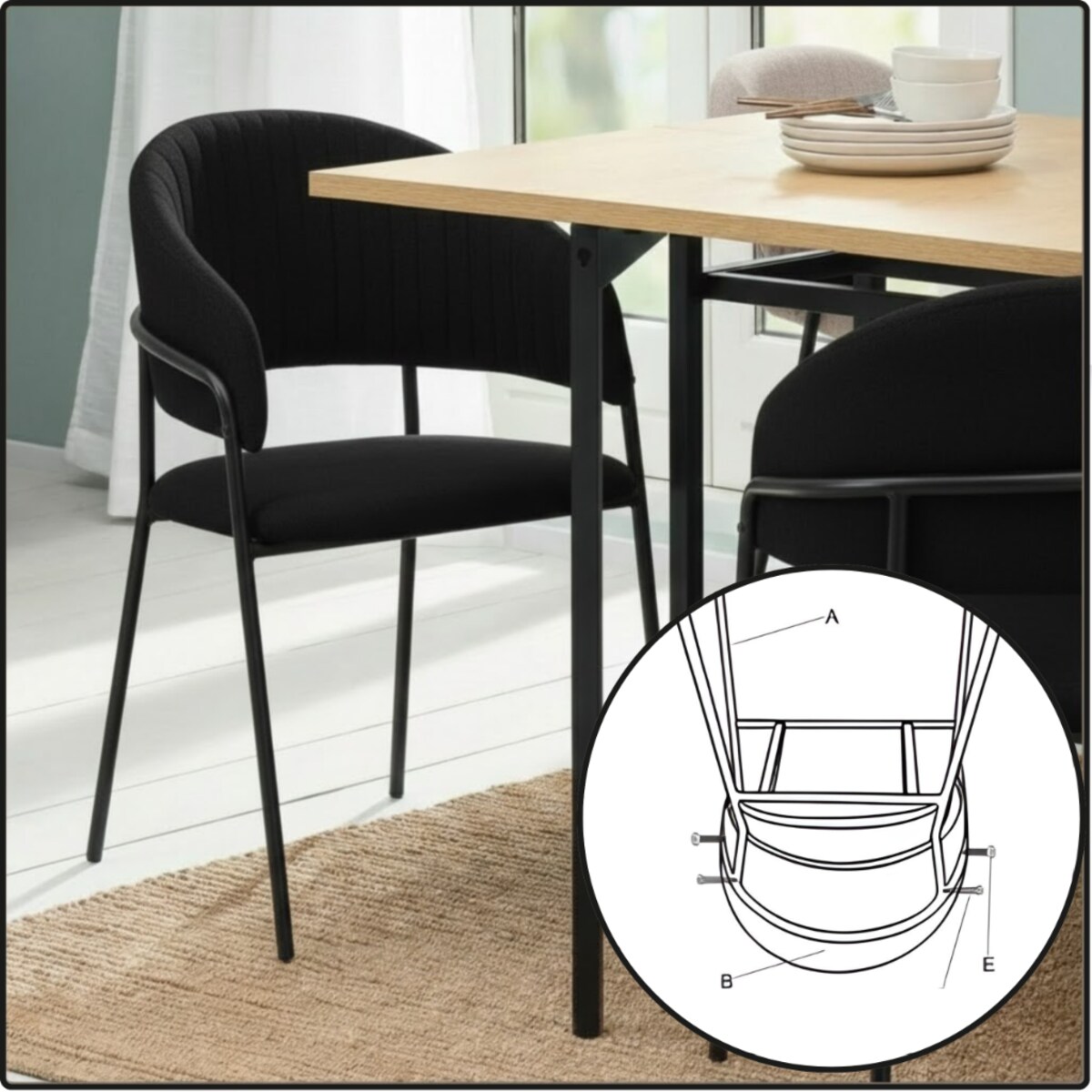 Krzesło tapicerowane nowoczesne wygodne pikowane do jadalni salonu czarne welurowe