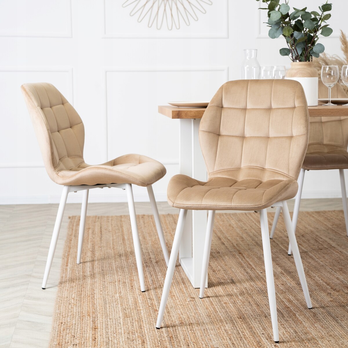 Krzesło Tapicerowane Welurowe Beż LUCKY Kuchenne Do Jadalni Kuchni Salonu