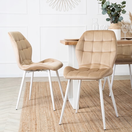 Krzesło Tapicerowane Welurowe Beż LUCKY Kuchenne Do Jadalni Kuchni Salonu