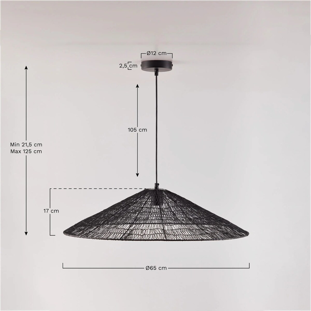 Lampa wisząca druciana Benilde Ø65 cm, czarna