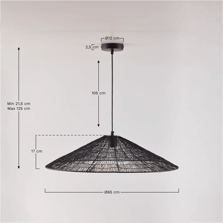 Lampa wisząca druciana Benilde Ø65 cm, czarna