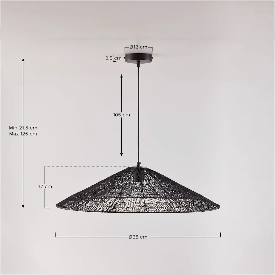 Lampa wisząca druciana Benilde Ø65 cm, czarna